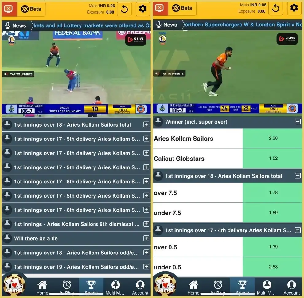 Vegas11 offers 100+ betting options and free online match streaming.